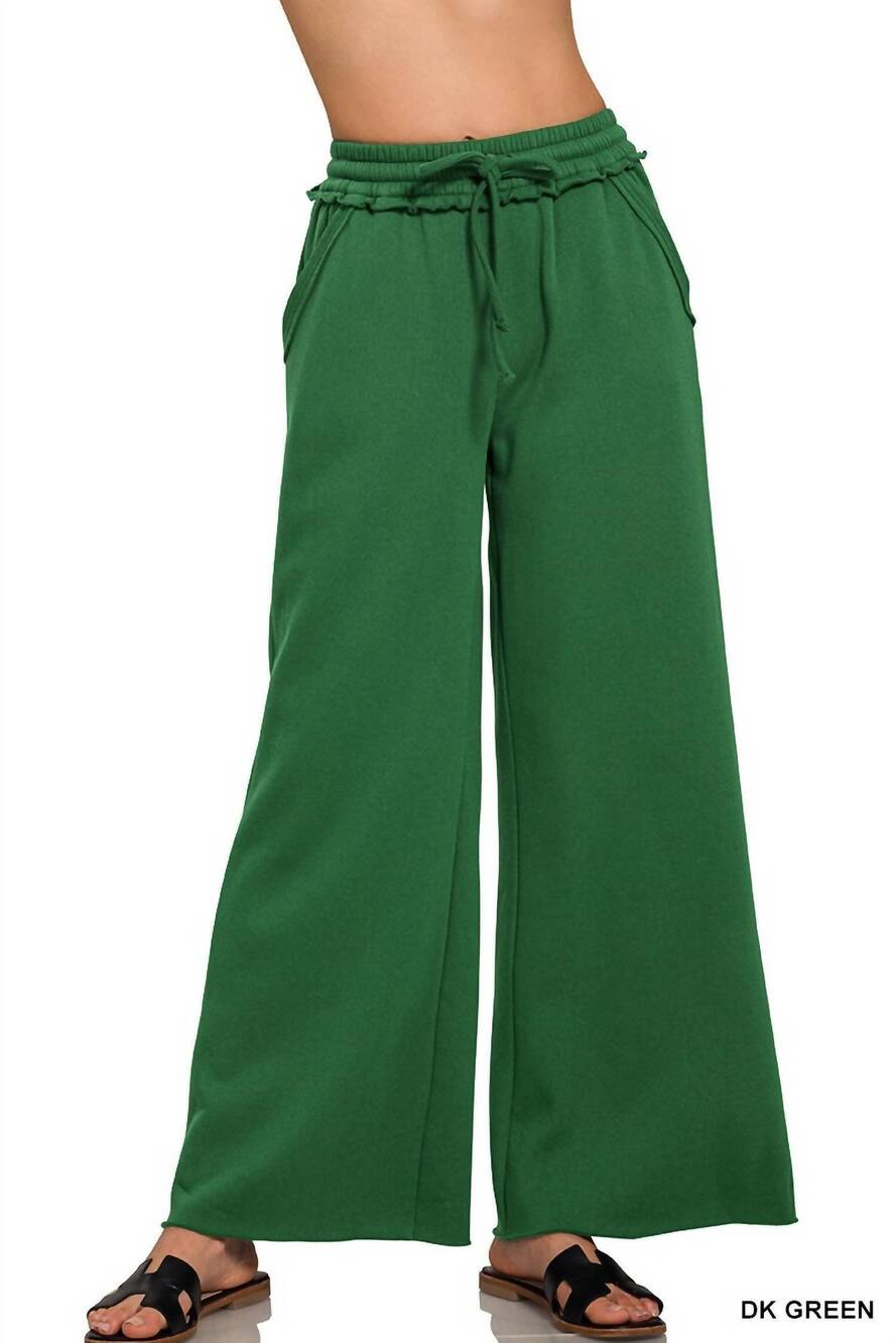 NEW ZENANA women's fleece exposed sweatpants in dark green